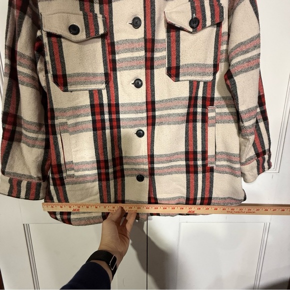 Lucky Brand Plaid Shacket Flannel Oversized Cream Black Red Size Large - Picture 5 of 14